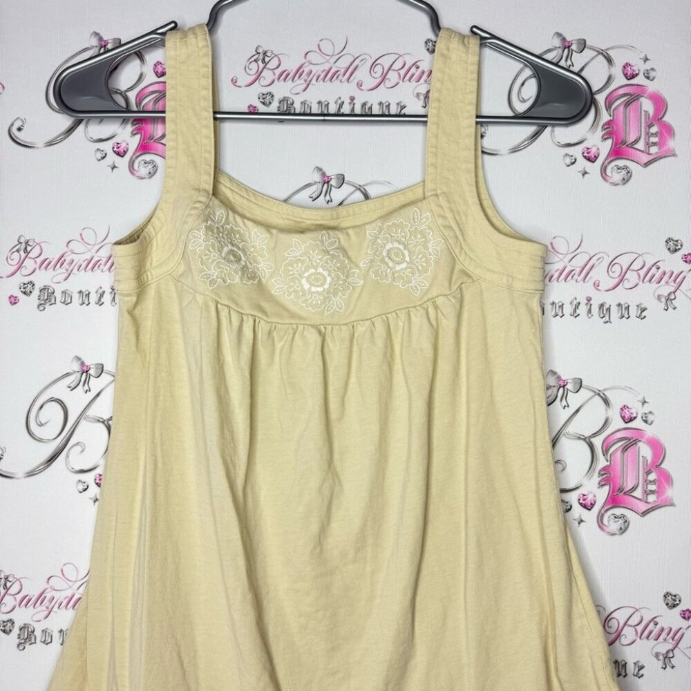 Rw&co tank top floral embroidered yellow white boho tropical flowers tan summer - Picture 4 of 10